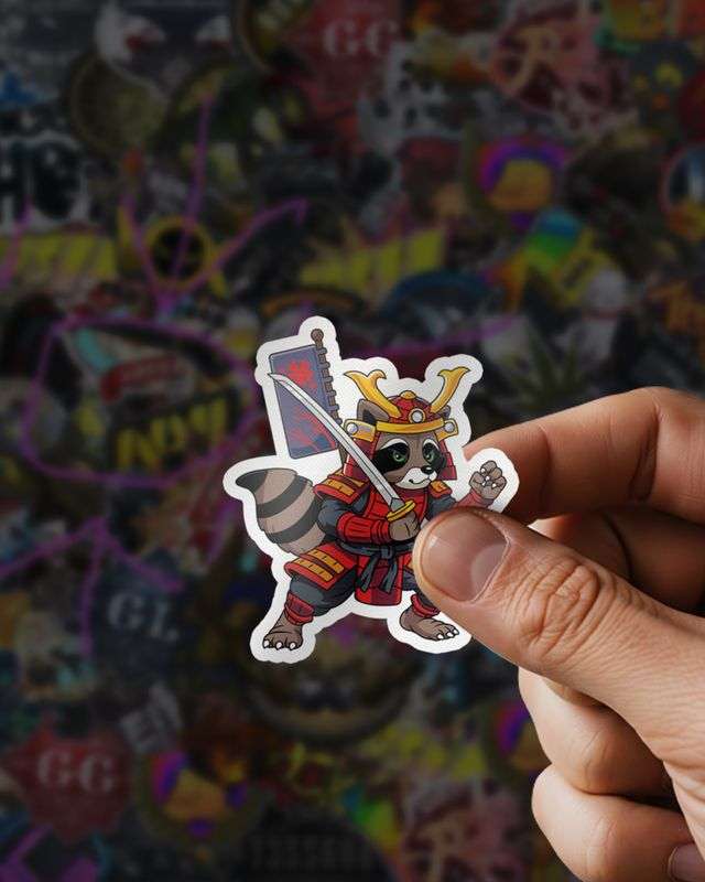 Samurai raccoon custom die-cut sticker